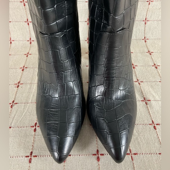 💐HPx3💐 😍 PAIGE Carmen Black Croc Embossed Leather Knee High Boots 6 NWOB - Picture 4 of 7